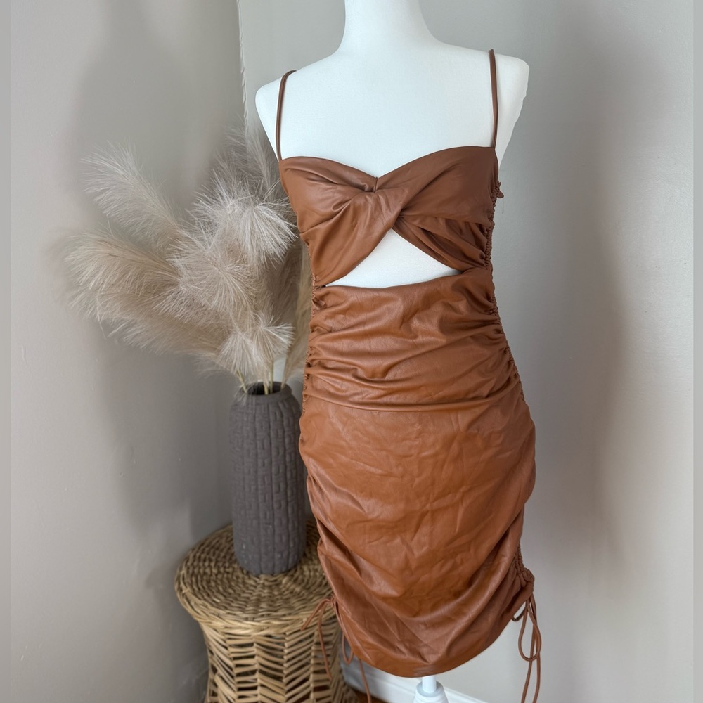Brown Ruched Bodycon Cocktail Dress